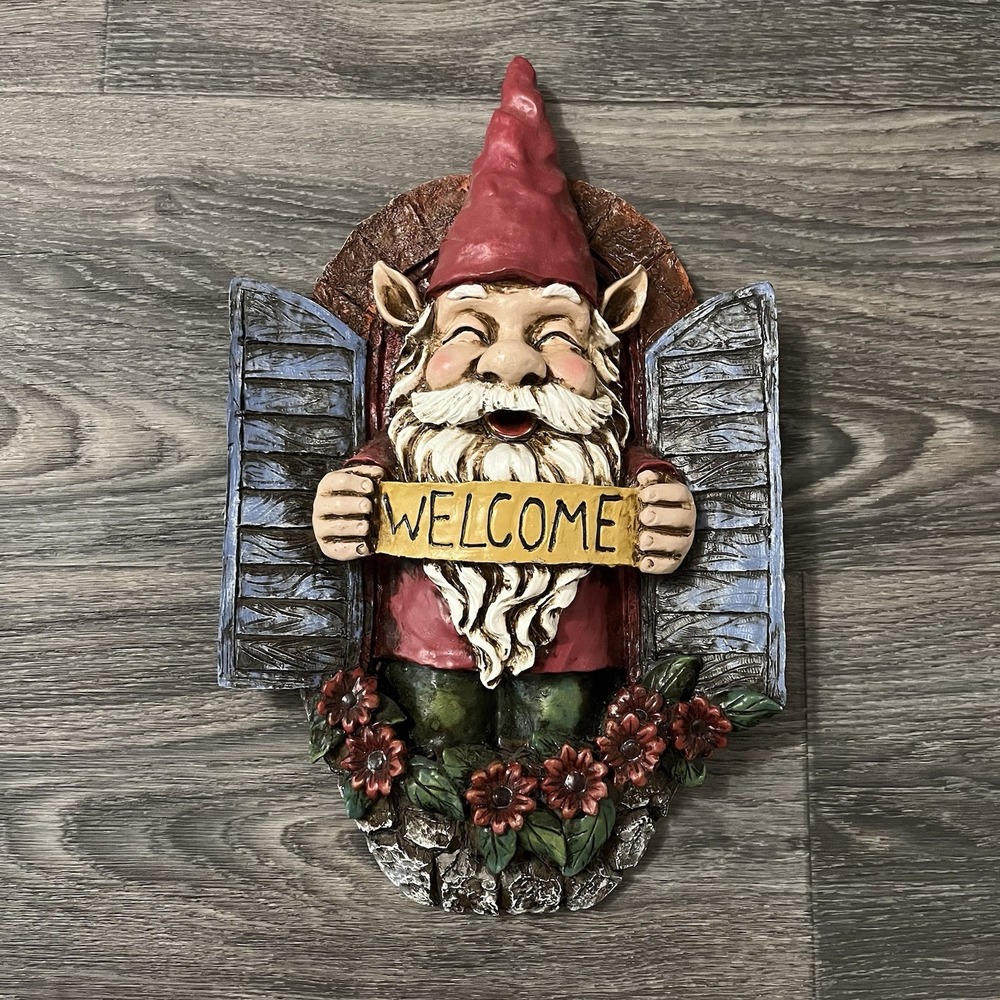 Gnome Welcome Sign Wall Decor Wall Hanging Whimsical Welcome Sign Red Hat 13.5"